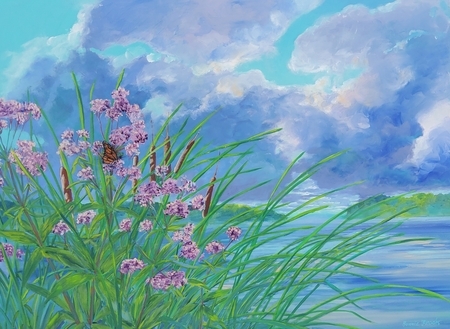 Joe Pye in the Sky  30x40 inches Acrylic on Wood Panel