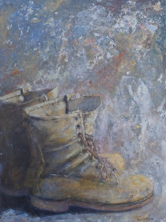 Richard's Work Boots  18x24  inches Acrylic on Cradleboard