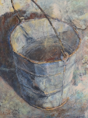 Salvaged Bucket  18x24 inches  Acrylic  on Cradleboard